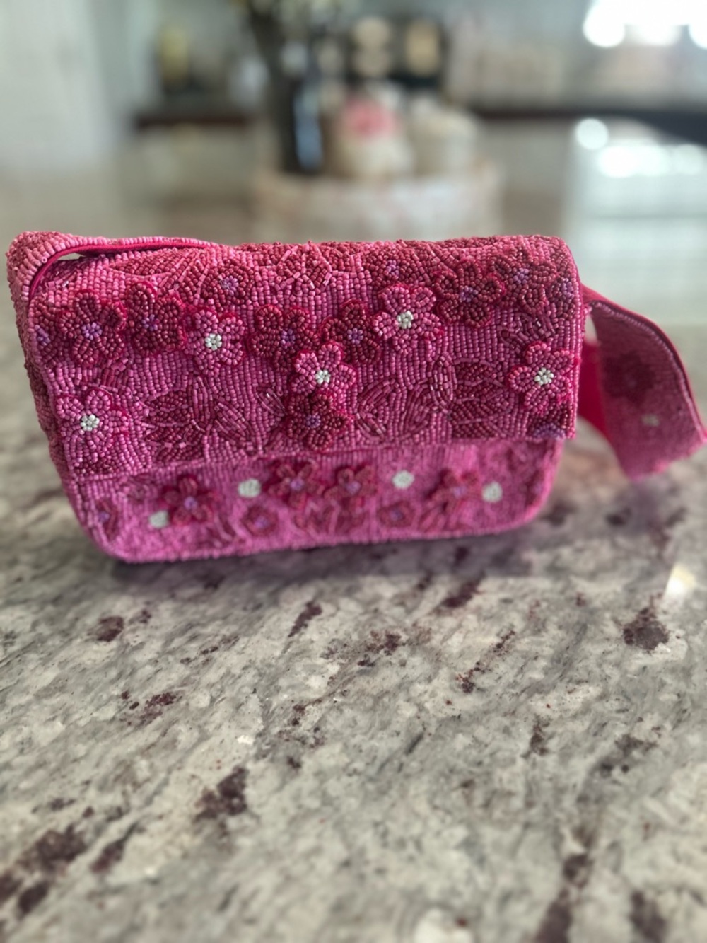 Hot Pink Floral Beaded Bag